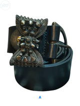 Cinture in vera pelle nera con fibbia gioiello