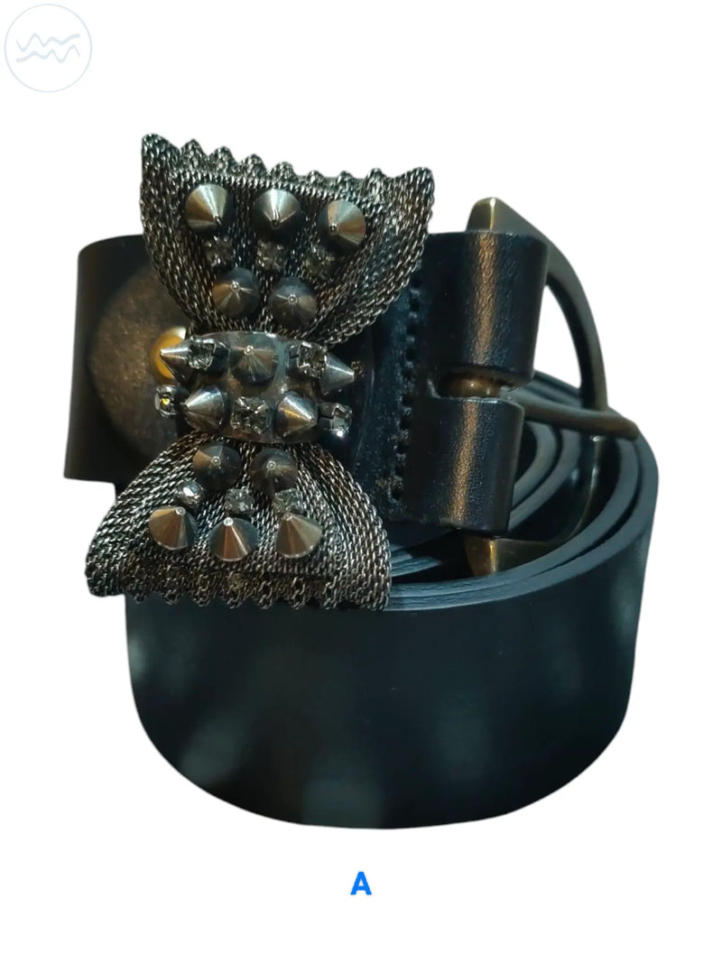 Cinture in vera pelle nera con fibbia gioiello