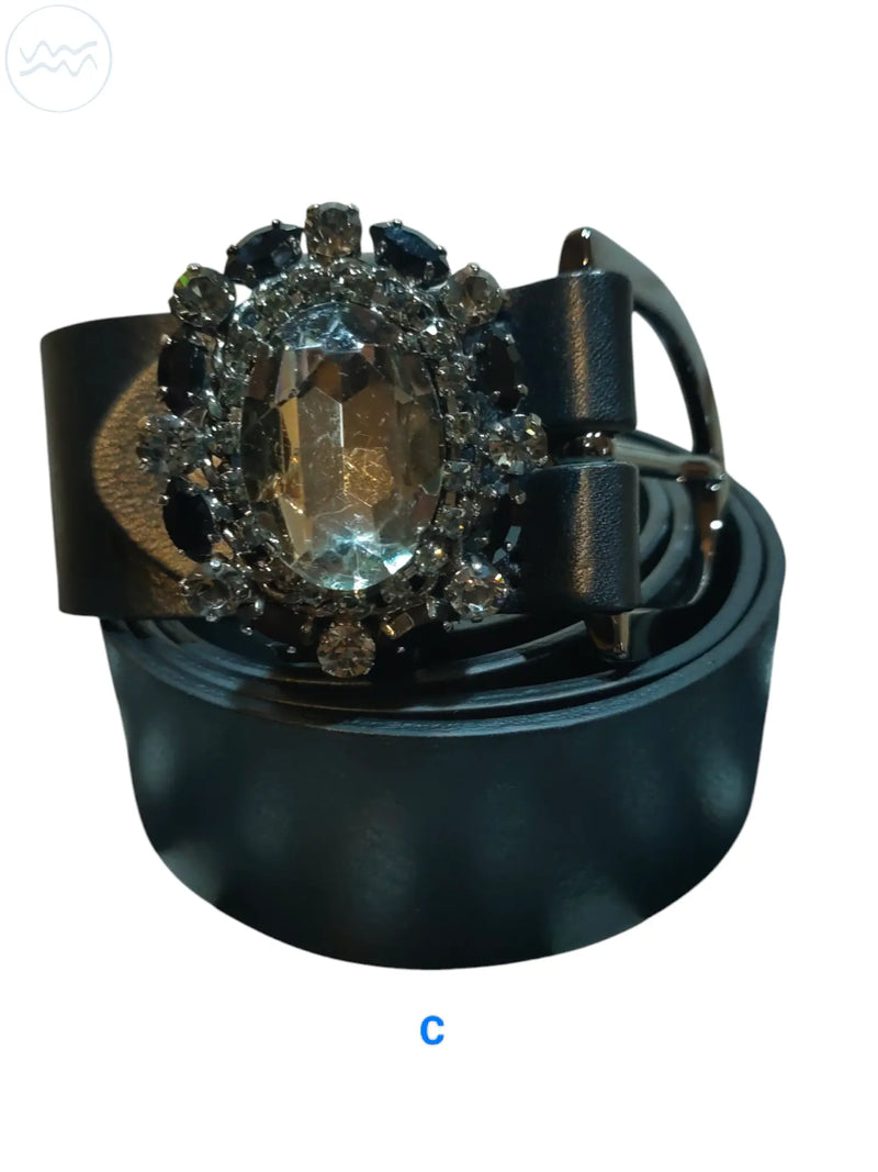 Cinture in vera pelle nera con fibbia gioiello