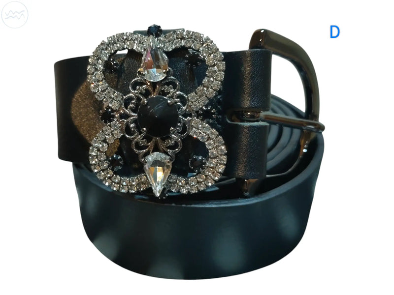 Cinture in vera pelle nera con fibbia gioiello