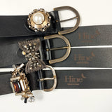 Cinture in vera pelle nera con fibbia gioiello