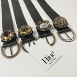 Cinture in vera pelle nera con fibbia gioiello