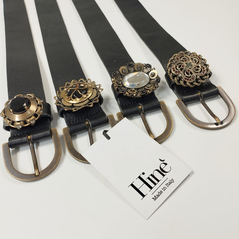 Cinture in vera pelle nera con fibbia gioiello