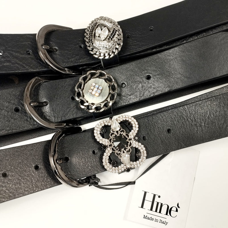Cinture in vera pelle nera con fibbia gioiello