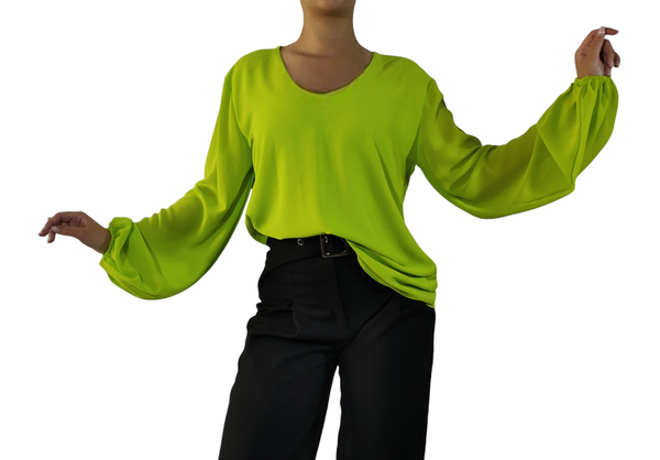 Elegante camicetta verde a maniche lunghe