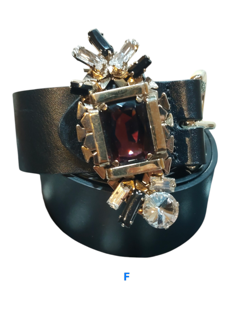 Cinture in vera pelle nera con fibbia gioiello