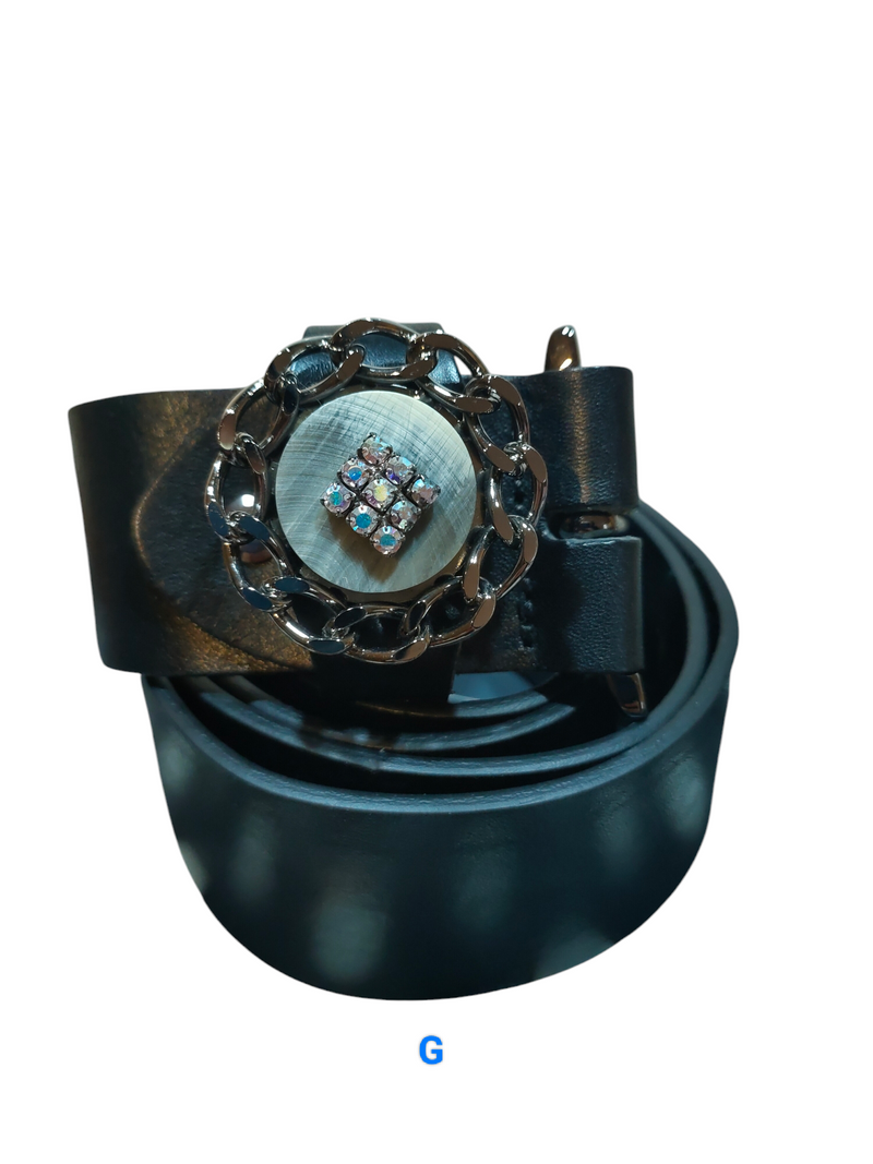 Cinture in vera pelle nera con fibbia gioiello