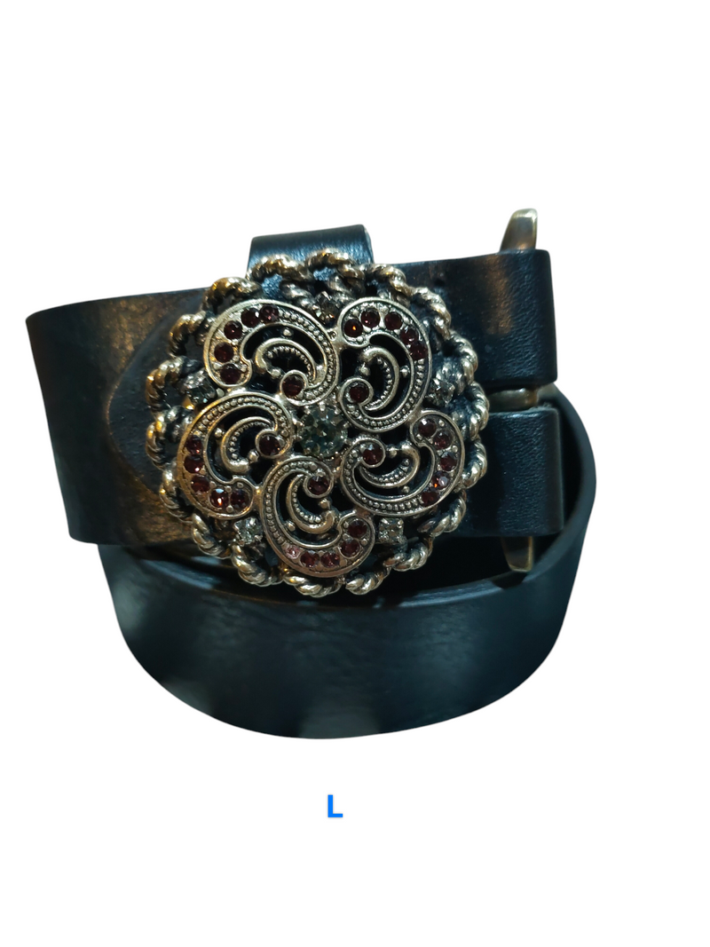 Cinture in vera pelle nera con fibbia gioiello