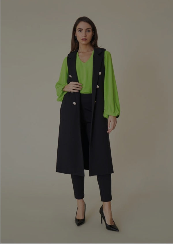 Elegante camicetta verde a maniche lunghe