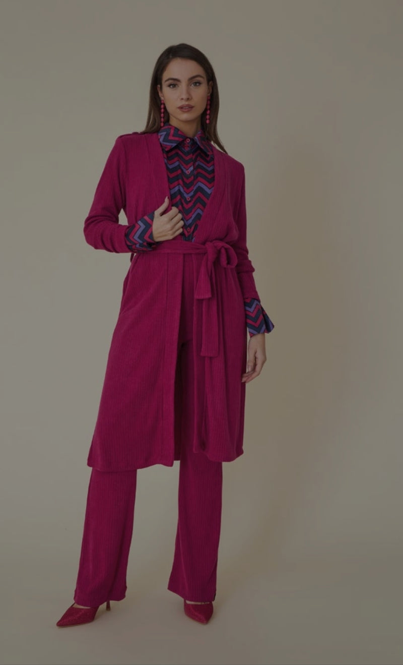 Gilet avvolgente lungo fucsia