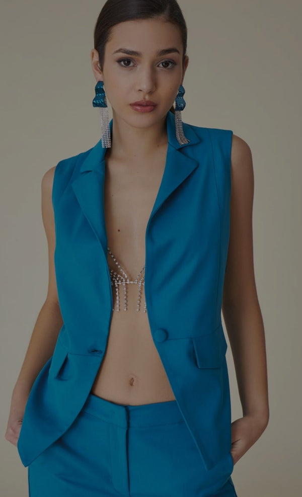 Gilet senza maniche blu con fodera mimetica