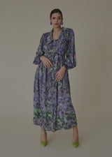 Printed Satin Long Dress