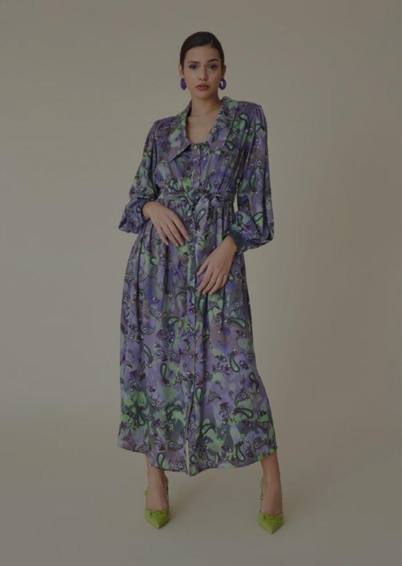 Printed Satin Long Dress