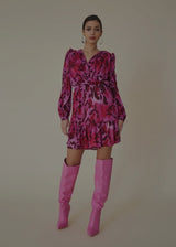 Fuchsia Leopard Print Flared Dress