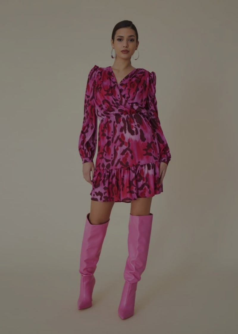 Fuchsia Leopard Print Flared Dress