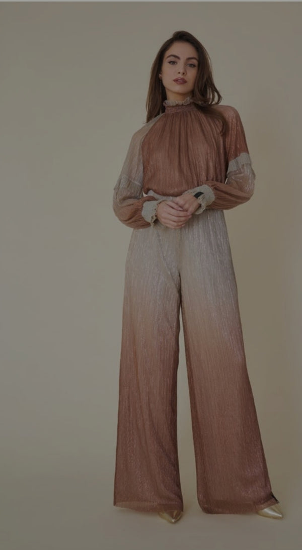 Elegant Two-tone Pleated Set with Pants