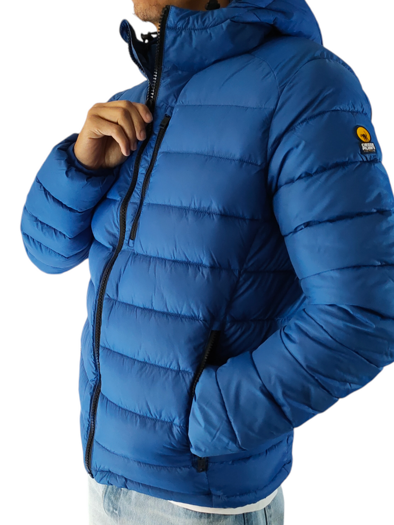 KELLER 100% recycled blue technical down jacket