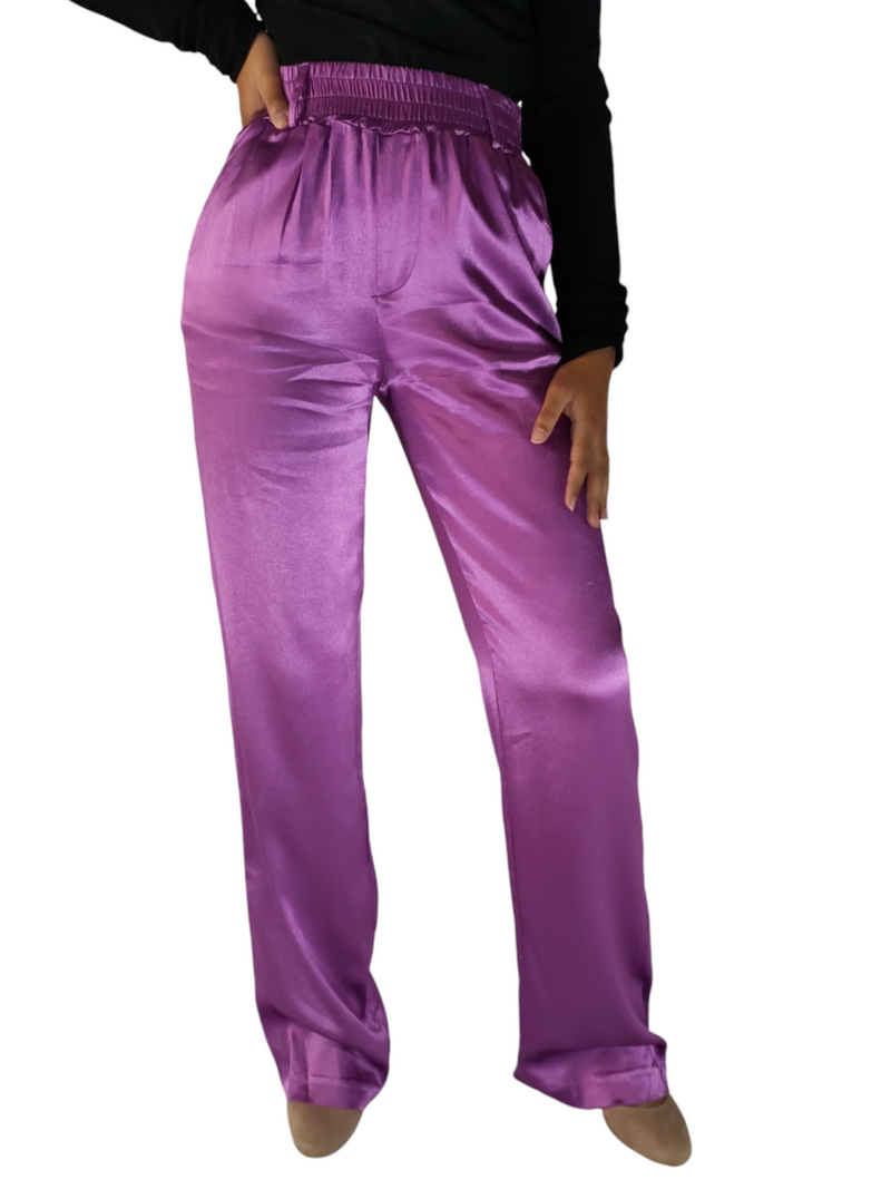 Elegant Purple Satin Pants