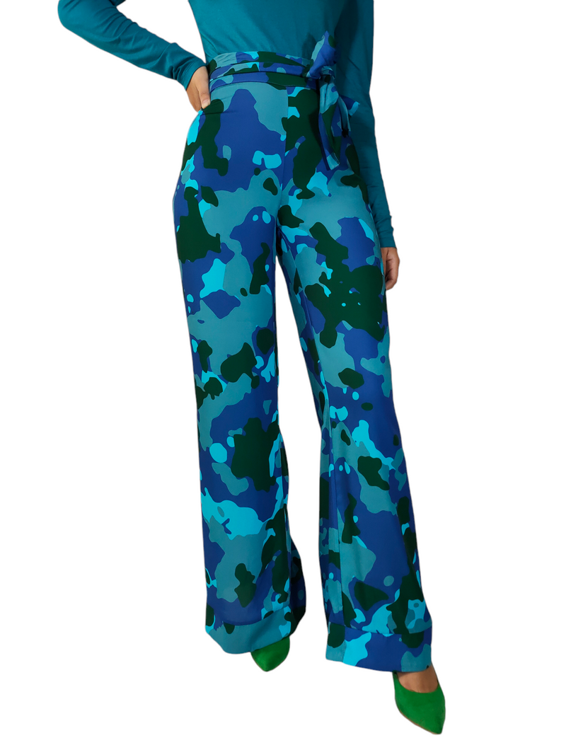 Blue Camouflage Flared Pants