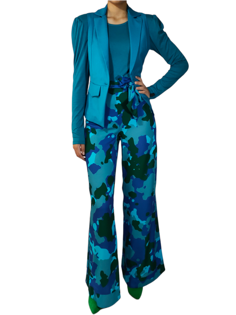 Blue Camouflage Flared Pants