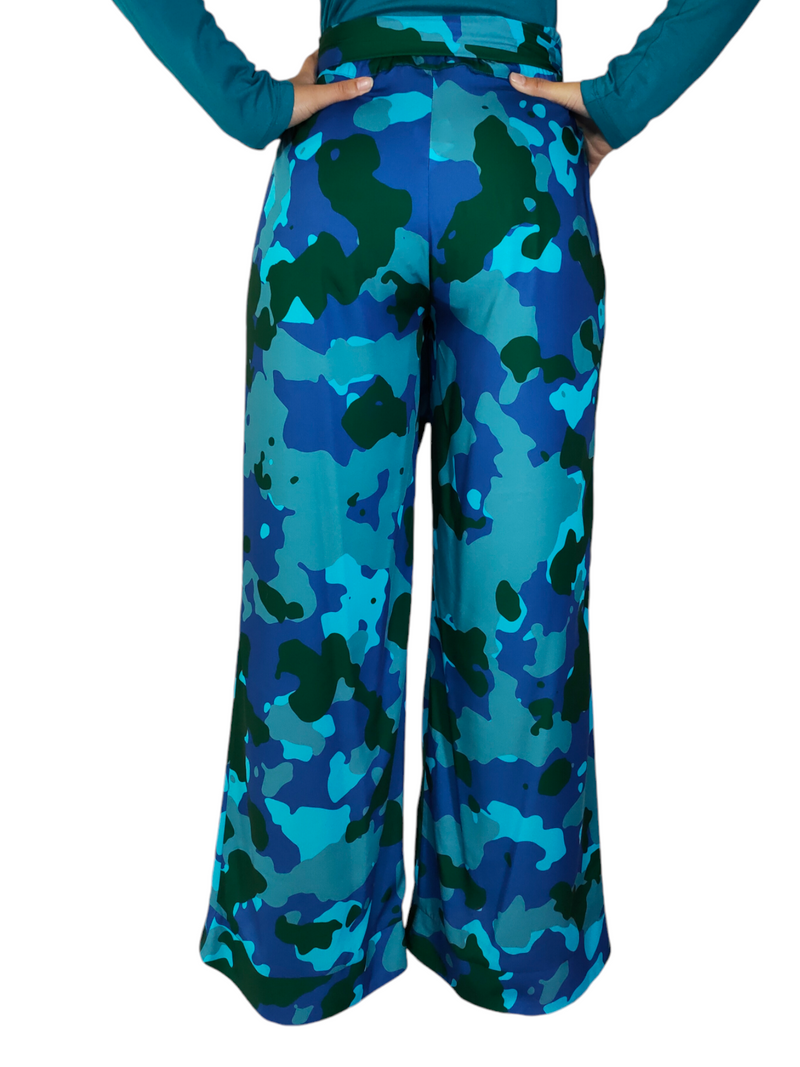 Blue Camouflage Flared Pants