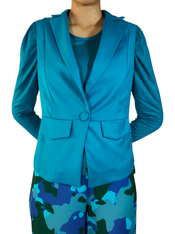 Gilet senza maniche blu con fodera mimetica