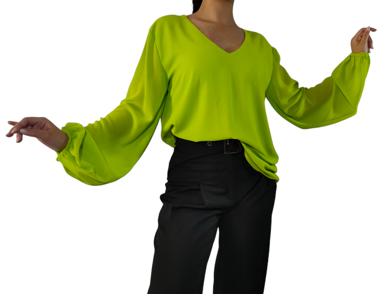 Elegante camicetta verde a maniche lunghe