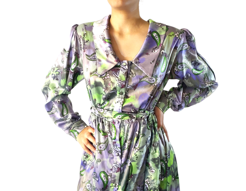Printed Satin Long Dress