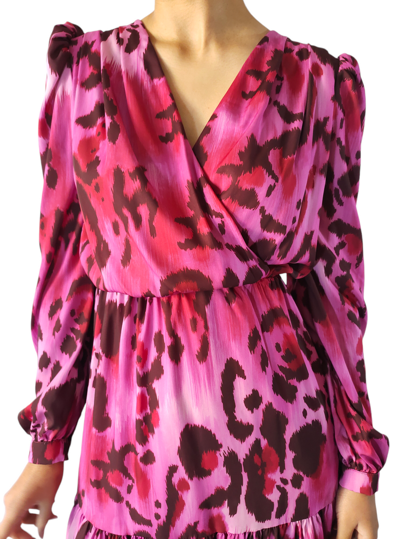 Fuchsia Leopard Print Flared Dress