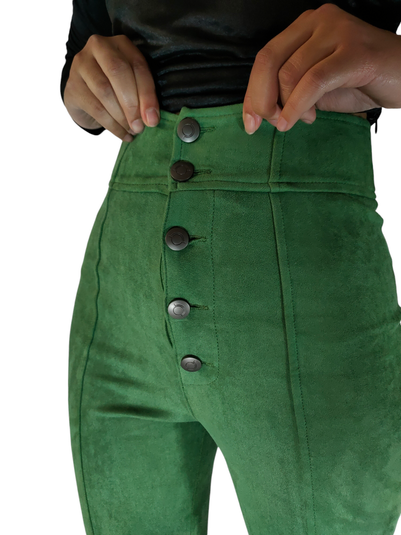 Green High Waisted Velvet Pants