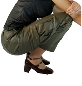 Pantaloni cargo in ecopelle verde oliva