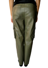 Pantaloni cargo in ecopelle verde oliva