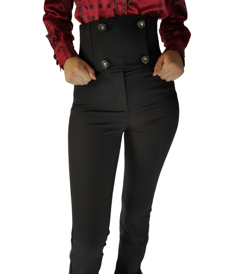 Buttoned Corset-Belt Flared Pants