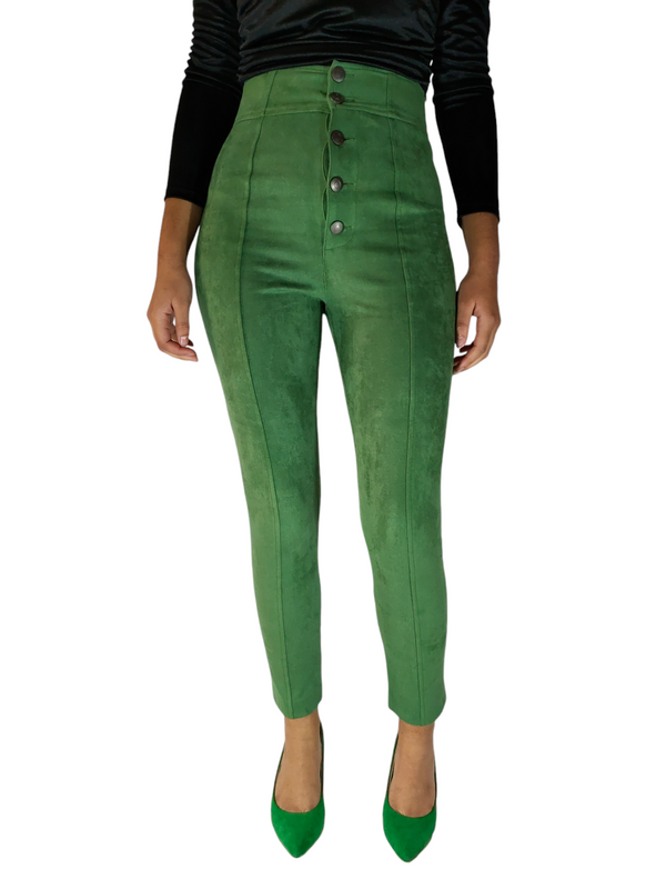 Green High Waisted Velvet Pants