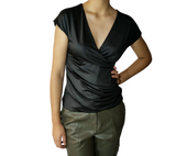Black Satin Wrap Top