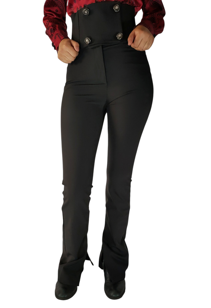 Buttoned Corset-Belt Flared Pants