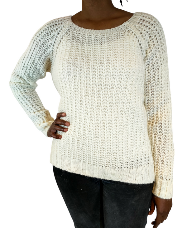 White Ribbed Knit Sweater