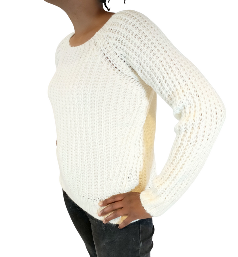 White Ribbed Knit Sweater