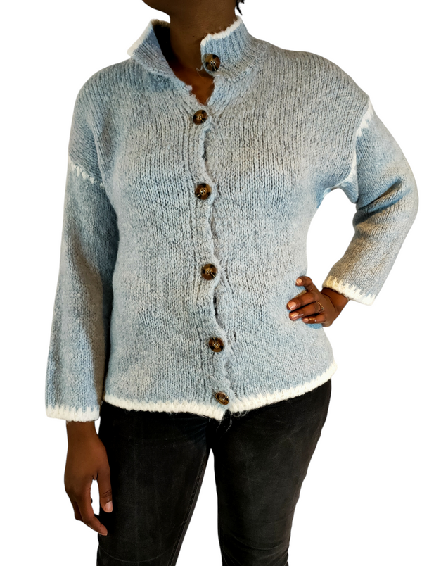 Comodo cardigan in lana blu