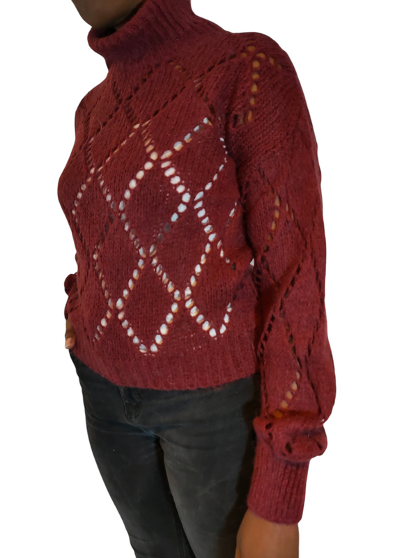 Diamond Patterned Knitted Turtleneck Sweater