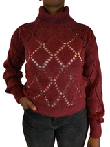 Diamond Patterned Knitted Turtleneck Sweater