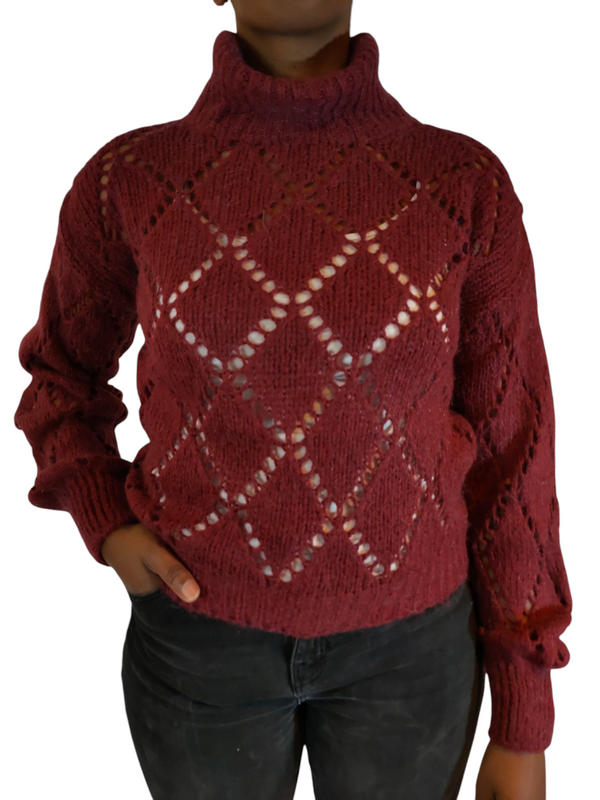 Diamond Patterned Knitted Turtleneck Sweater