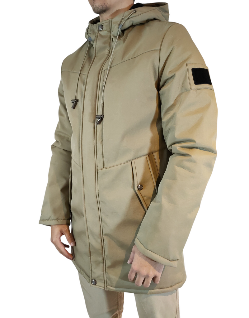 Parka lungo beige con cappuccio