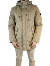 Parka lungo beige con cappuccio
