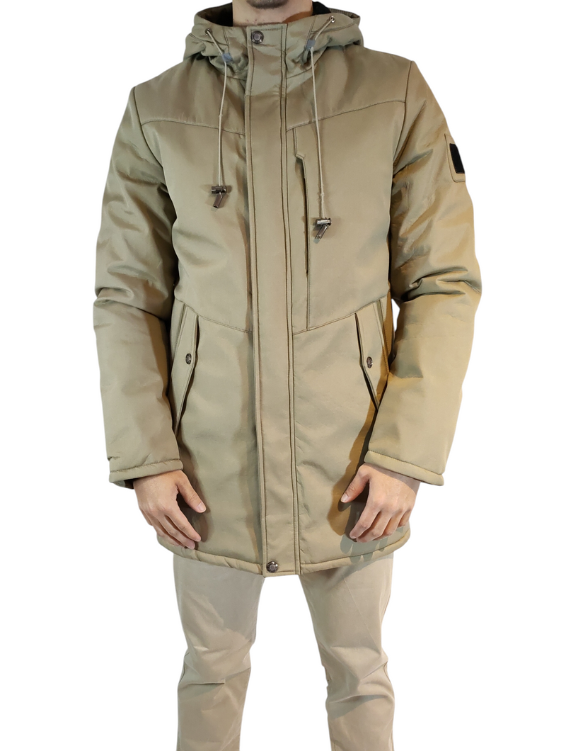 Parka lungo beige con cappuccio